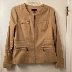 Dana Bachman tan zip-up lined linen jacket